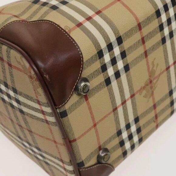 Burberrys Nova Check Boston Bag PVC 2way Beige Gold Auth 117842 - Picture 9 of 16